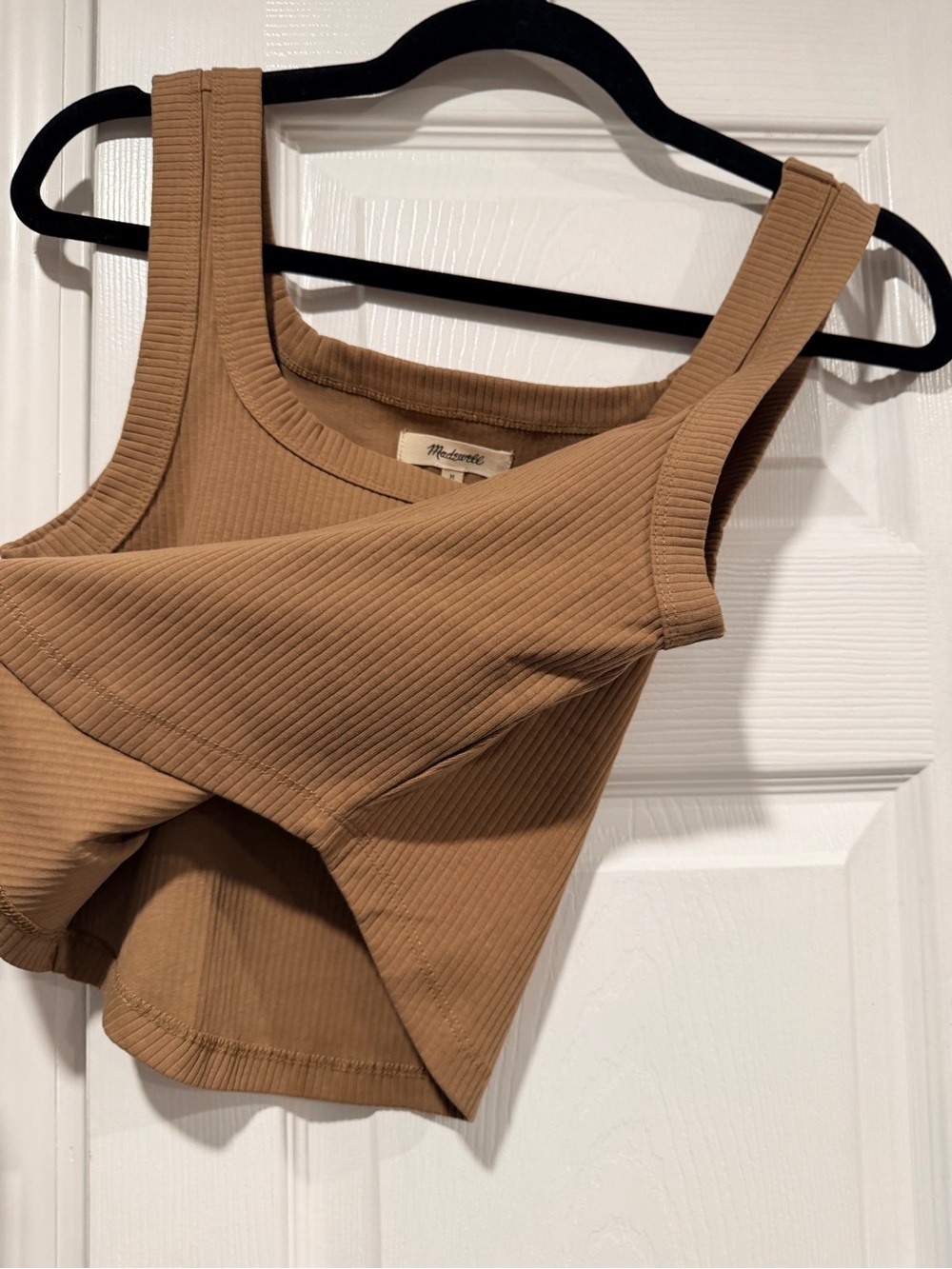 NWOT Madewell Ribbed Size M Brown Square Neck Crop Tank Top Fitted - Picture 5 of 10